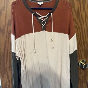 RBX Women's Lace-Up Colorblock Sweatshirt - Brown and Cream